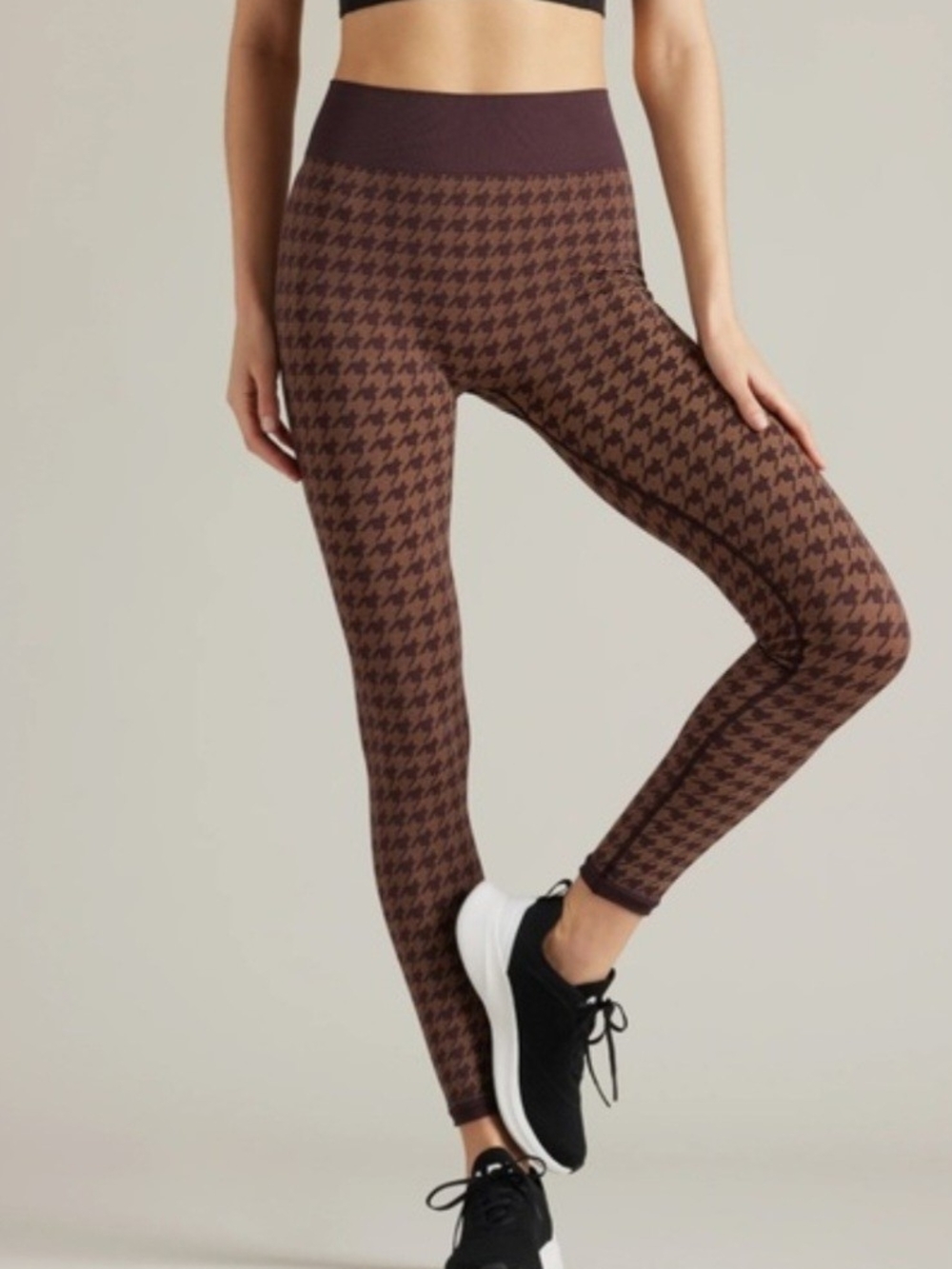 RHONE Brown Houndstooth Seamless Base Leggings